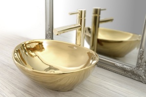 Baterie Lavoar REA TESS LIGHT GOLD, Montaj pe blat, Inaltime 32 cm, Finisaj Auriu - Img 5