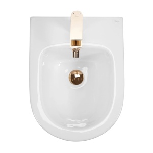Bideu REA CARLO MINI, Montaj Suspendat, Ceramica Sanitara, 49.5x37x32.5 cm, Alb/Auriu - Img 3