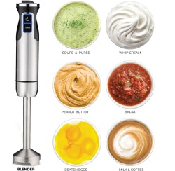 Blender 5 in 1 SeveShop 1000W, Mixer Vertical Profesional, 12 Trepte de Viteza, Smart Blending, Multifunctional pentru Macinare, Pasare, Amestecare, Tocare si Mixare Oua, Design Ergonomic, Accesorii Incluse, Capacitate 600ml, Argintiu - Img 3