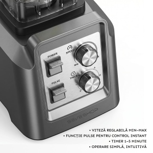 Blender Profesional 2 In 1 SeveShop® Teendow, Motor Puternic 1800W, Blender Cu Rasnita Cafea, Functie Timer, Pulse, Intensitate Viteza Reglabila, 6 Lame Inox Multifunctionale, Blender Multifunctional Smoothie, Sucuri Si Macinare, Capacitate 2L, Gri - Img 3