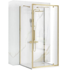 Cabina de dus 100x80x80 cm, Rapid Swing, echipata cu 2 pereti si usa batanta, finisaj Auriu Periat