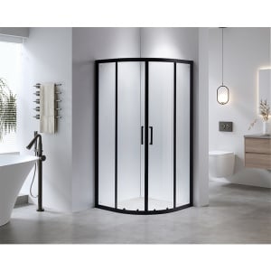 Cabina de dus BS01B Semirotunda, Usi Glisante, Design Modern 90x90cm, Culoare Negru - Img 2