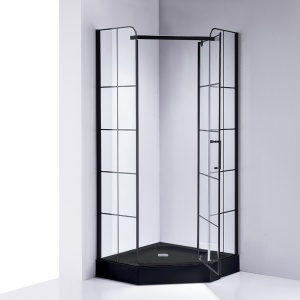 Cabina de dus BS06B Pentagonala, Design Modern 90x90cm ,Culoare Negru , Cu Cadita de dus - Culoare Negru - Img 2