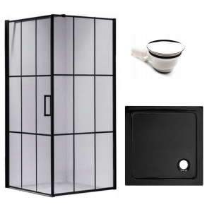 Cabina de dus BS13A Patrata 80x80cm, Culoare Negru + Cadita de dus ST02A ,Culoare Negru