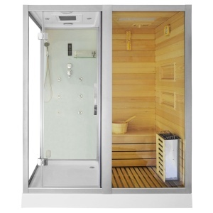 Cabina de dus cu hidromasaj si functie de sauna cu abur, sauna uscata 180 x 110 x 223 cm alb/lemn - Img 2