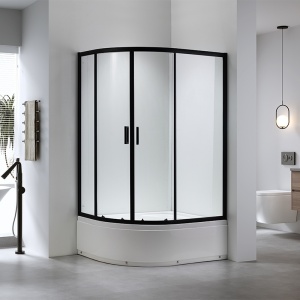 Cabina de dus din sticla securizata 5mm cu rame negre si cadita alba inclusa montaj stanga 115 x 85 cm - Img 2