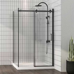 Cabina de dus dreptunghiulara cu rame negre si usa culisanta Mediterraneo Panda Black 120x90