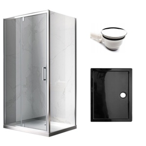 Cabina de dus KZ07A Dreptunghiulara 100x90cm Crom+Cadita de dus ST04A, Culoare Negru