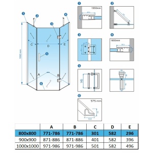 Cabina de dus KZ10A pentagonala, Dimensiune 80x80cm, Culoare Auriu Periat - Img 2