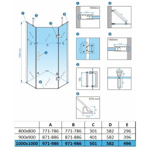 Cabina de dus KZ10C pentagonala, Dimensiune 100x100cm, Culoare Auriu Periat - Img 2