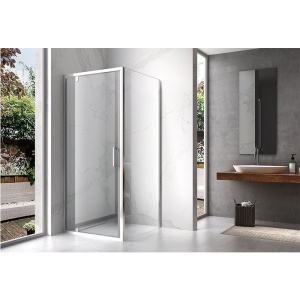 Cabina de dus Patrata KZ04C, Dimensiune 90x90cm, Culoare Crom+Cadita de dus RIKO neagra - Img 5