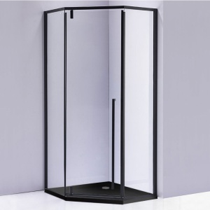 Cabina de dus Pentagonala BS07A, Dimensiune 80x80cm, Culoare Negru + Cadita de dus neagra ST07A - Img 5