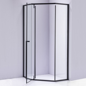 Cabina de dus Pentagonala BS07B, Dimensiune 90x90cm, Culoare Negru + Cadita de dus alba - Img 5