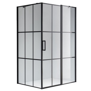 Cabina de dus rectangulara cu rame negre si sticla securizata 6 mm BS02C 120 x 80 cm
