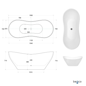 Cada de baie freestanding Besco Viya 160x70 , Culoare alb - Img 2