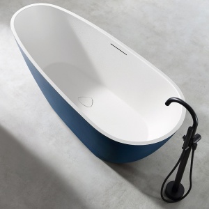 Cada De Baie Freestanding,Design Modern 170x75x60cm, Strat Abraziv, Culoare Prussian Blue/White - Img 2