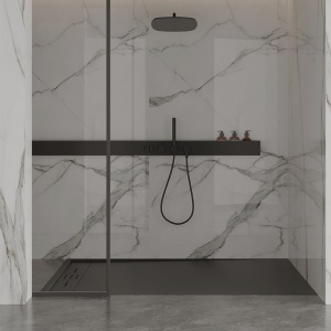 Cadita de dus DEKO Slim, Structura de piatra 90x80cm, Culoare Negru - Img 2