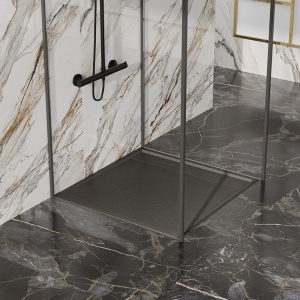 Cadita de dus DEKO Slim, Structura de piatra 90x90cm, Culoare Negru - Img 2