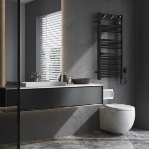 Calorifer electric vertical YASUR-BL ECO 500W pentru baie 105x50, negru - Img 8