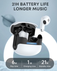 Casti Wireless SeveShop, Casti Gaming cu Efect Dinamic, Bluetooth 5.3, Microfon HD, Noise Cancelling, Carcasa Magnetica, Design Ergonomic, Universale pentru iOS si Android, Timp de Incarcare Rapid de 1h, Sunet Clar si Puternic, Alb Intens - Img 5