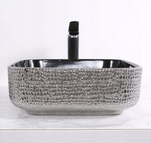 Chiuveta de blat PRO ERA RODO, Dimensiuni 39x 39x 14 cm, Forma Dreptunghiulara, Ceramica sanitara, Fara gaura baterie, Silver si negru - Img 5