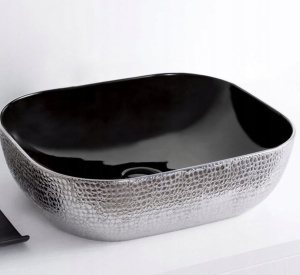 Chiuveta de blat PRO ERA TOKYO, Forma Dreptunghiulara, Ceramica sanitara, Fara gaura baterie, Piele de sarpe negru-argintiu - Img 4