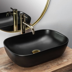 Chiuveta de blat REA BELINDA BM, Dimensiuni 46.5 cm x 33 x 13.5 cm, Ceramica Sanitara,fara gaura baterie, Negru Mat - Img 6