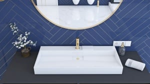 Chiuveta de blat REA Goya 70, 70x45.5 x 14 cm, Montaj Pe Blat, Design Deosebit, Placa De Conglomerat, Alb - Img 3