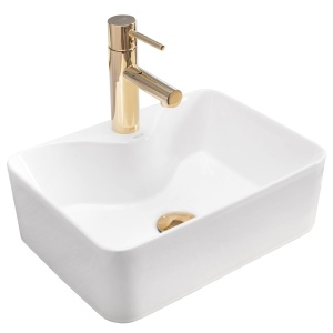 Chiuveta de blat REA Kelly Mini, Dimensiuni 41x 31x 13cm, Forma Dreptunghiulara, Ceramica sanitara, gaura baterie, Alb