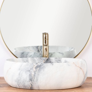 Chiuveta de blat REA LINDA GRANIT Mat, Dimensiuni 48 x 34x 14.5cm, Forma Ovala, Ceramica sanitara, Imitatie Marmura - Img 2