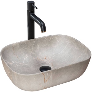 Chiuveta de blat REA LIVIA STONE, Dimensiuni 46.5 cm x 33 x 13.5 cm, Ceramica Sanitara,Imitatie marmura, Bej