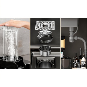 Chiuveta de bucatarie Tokyo cu o singura cuva si cascada, Dimensiune 75x46cm, Culoare Neagra - Img 10