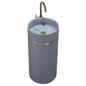 Chiuveta rotunda independenta tip piedestal din ceramica Scot gri H86 x ??40 cm - Img 10