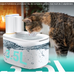Dispenser apa automat SeveShop tip adapator fantana pentru pisici si caini, ultra silentios, 2 moduri fantana, sistem recirculare si filtrare carbon activ, 3,8 L, adaptor priza, alb - Img 3