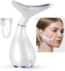 Dispozitiv Facial 3 in 1 pentru Hidratare, Eliminarea Ridurilor si Regenerarea Pielii, Actiune Tripla cu Lumina Led, Functie Thermo si Vibratie, pentru Fata, Gat, Decolteu si Maini