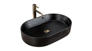 Lavoar ceramic pentru blat REA NADIA STONE BLACK MAT - Img 1