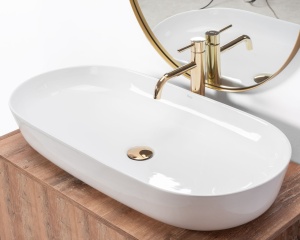 Lavoar de blat REA CLEO 81, 81x41 X 13.5 Cm, Montaj Pe Blat, Design Deosebit, Forma Ovala, Ceramica Sanitara,alba - Img 4