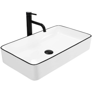 Lavoar De Blat REA DENIS BLACK EDGE, Dimensiuni 61.5 X 35 X 11 Cm, Montaj Pe Blat, Forma Dreptunghiulara, Ceramica Sanitara, Alb/Negru - Img 1