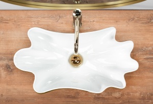 Lavoar De Blat REA INFINITY WHITE GOLD, Dimensiuni 62 X 33 X 11.5 Cm, Montaj Pe Blat, Design Deosebit,Ceramica Sanitara, Alb / Auriu + Dop Click-Clack - Img 5