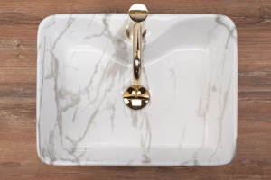 Lavoar De Blat REA KELLY MARMO, Dimensiuni 49 X 38 X 13.5 Cm, Montaj Pe Blat, Forma Dreptunghiulara, Ceramica Sanitara, Gri/Alb - Img 6