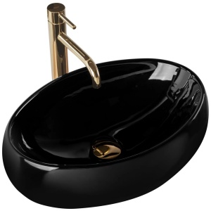Lavoar De Blat REA LINDA BLACK, Dimensiuni 48.5 X 34 X 14.5 Cm, Montaj Pe Blat, Forma Ovala, Ceramica Sanitara, Negru