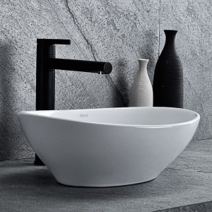 Lavoar De Blat REA SOFIA WHITE, Dimensiuni 41 X 34.5 X 15 Cm, Montaj Pe Blat, Design Deosebit, Forma Ovala, Ceramica Sanitara, Alb - Img 6