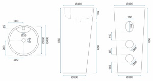 Lavoar Independent REA BLANK, Dimensiuni 41 x 41 X 84 Cm, Forma Rotunda, Cu Gaura Baterie, Alb - Img 2