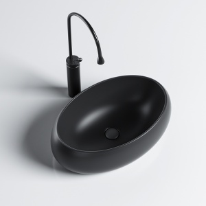 Lavoar pe blat, Cari, marmura ceramica negru mat, Oval 50x31x15cm - Img 4