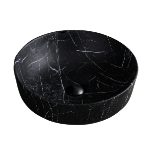 Lavoar pe blat, Fino, marmura ceramica negru cu model alb, Rotund 41,5cm - Img 1
