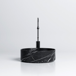 Lavoar pe blat, Lava, marmura ceramica negru cu model alb, Rotund 36cm - Img 7