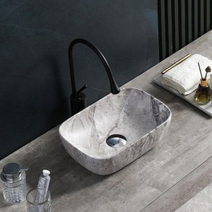 Lavoar pe Blat, Milo, Marmura Ceramica Gri, Dreptunghiular 45,5 X 32,5 X 13,5 cm - Img 6