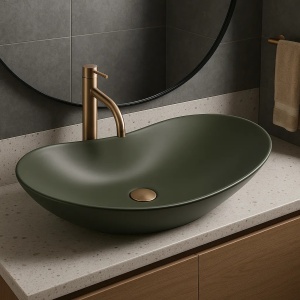 Lavoar pentru blat oval cu finisaj mat Royal Olive Matt verde inchis - Img 1