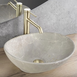 Lavoar pentru blat oval cu finisaj mat Sofia Beige Matt imitatie piatra - Img 5