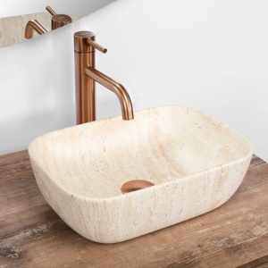 Lavoar pentru blat REA Belinda Mini ,Design Modern, Travertine Matt - Img 2
